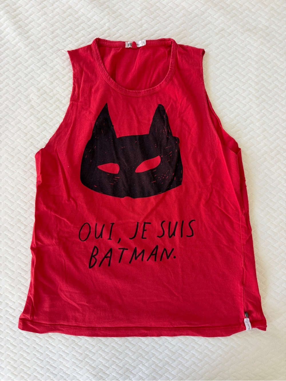 One Teaspoon Red Tank Top with Black Batman Mask Graphic